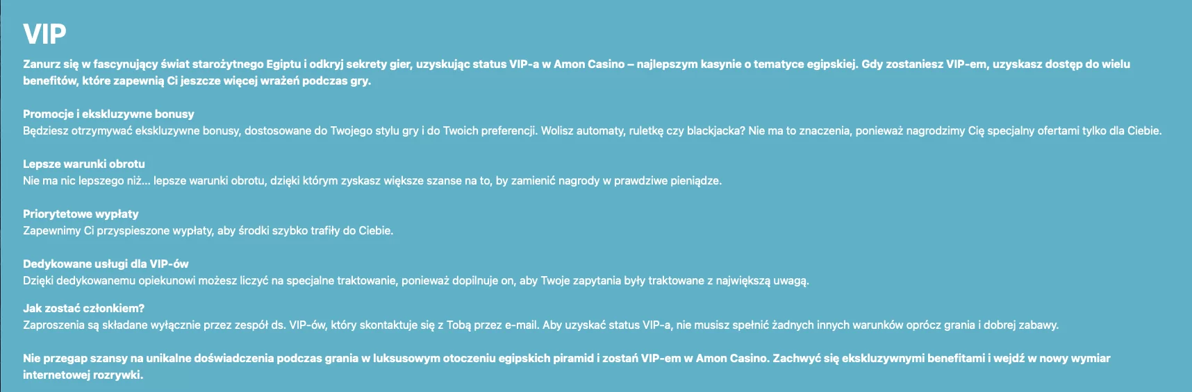Amon Casino – program VIP