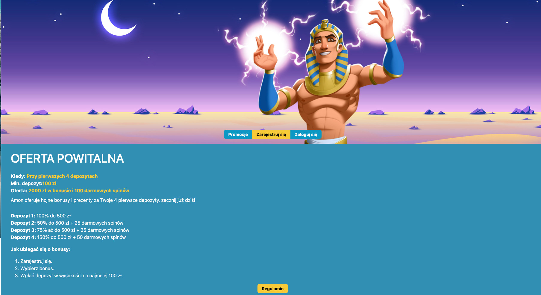 Bonusy Powitalne i Promocje Amon Casino