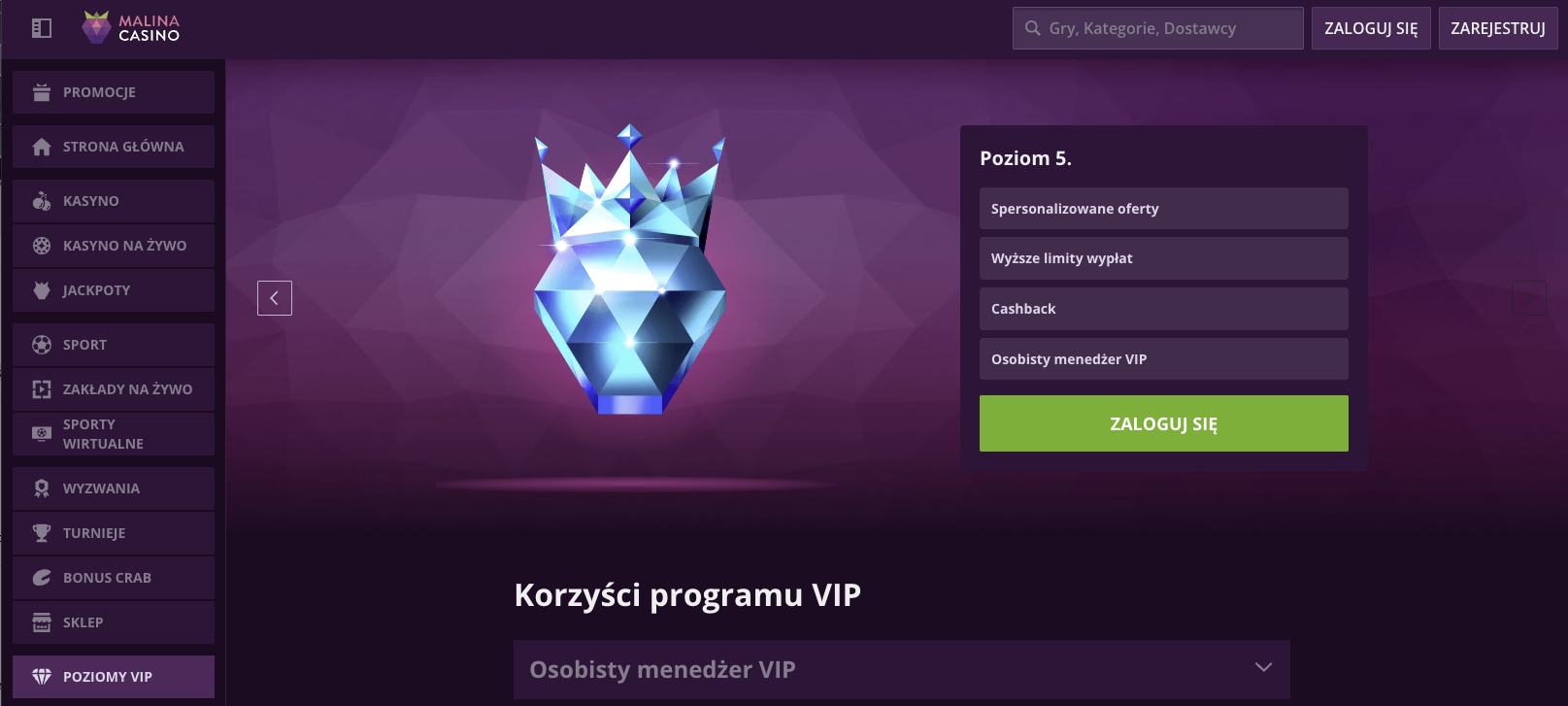 Malina Casino program VIP