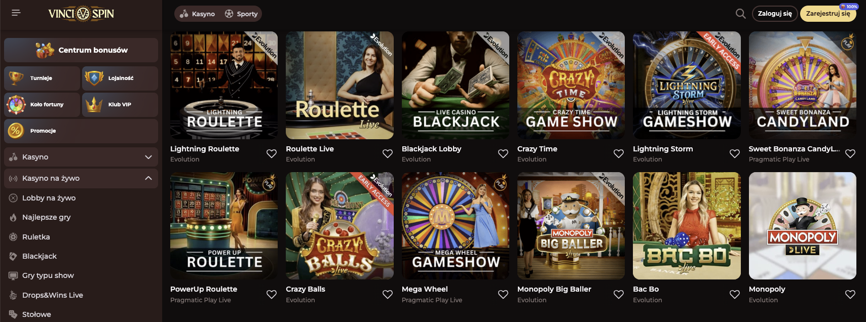 VinciSpin Casino na żywo – Graj w blackjacka, ruletkę, bakarat i pokera z prawdziwymi krupierami. Autentyczne kasynowe doświadczenie w czasie rzeczywistym!