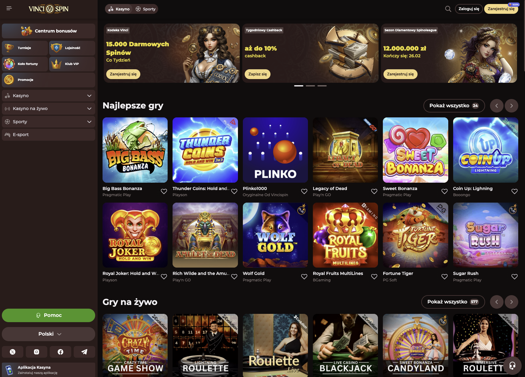Wszystkie gry w VinciSpin Casino – Odkryj setki automatów, gier stołowych i kasyna na żywo od najlepszych dostawców!