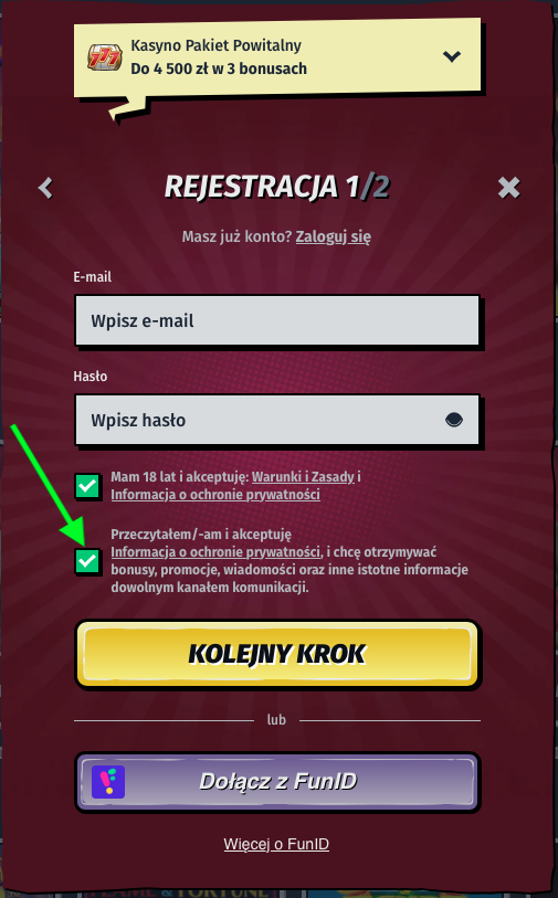 Zaznacz, że przeczytałeś i akceptujesz politykę prywatności Allyspin Casino i chcesz otrzymywać informacje o bonusach, promocjach, nowościach i innych ważnych informacjach za pośrednictwem dowolnego kanału komunikacji