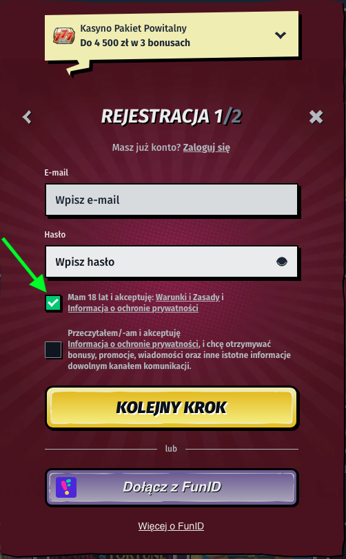 Rejestrując się w Allyspin Casino, potwierdź, że masz ukończone 18 lat