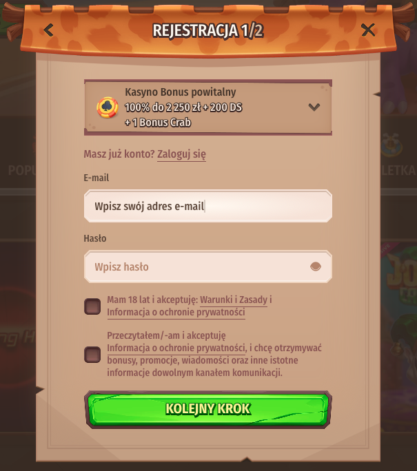 Wpisz swój adres e-mail podczas rejestracji w Stonevegas Casino