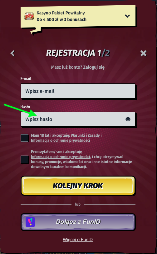 Wpisz swoje hasło podczas rejestracji w Allyspin Casino