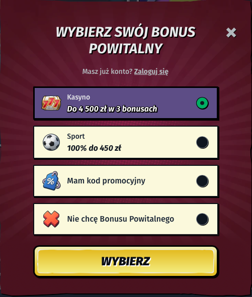 Wybierz bonus i kontynuuj rejestrację w Allyspin Casino