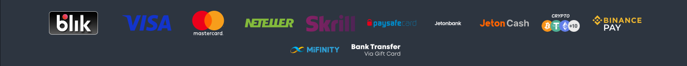 Metody płatności w Slottyway Casino – Visa, Mastercard, Neteller, Skrill, Paysafecard, Jeton, MiFinity, Binance Pay oraz kryptowaluty.