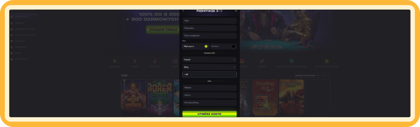 Krok 3 zakładania konta w MadCasino – podaj swoje dane osobowe, aby bezpiecznie i odpowiedzialnie zakończyć proces rejestracji z pełną kontrolą nad informacjami.