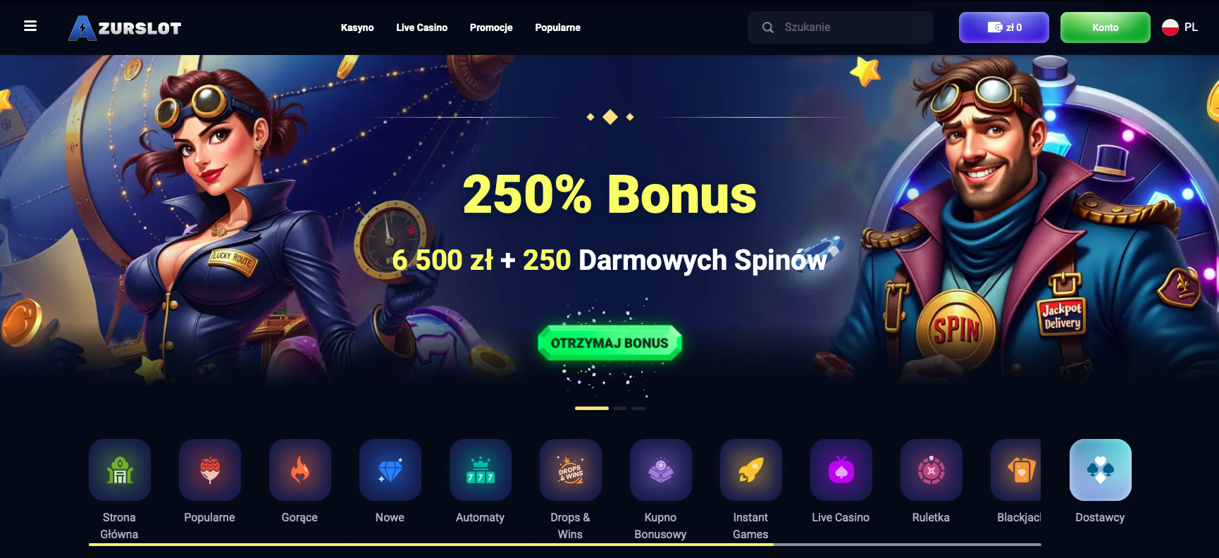 Recenzja AzurSlot Casino – pakiet powitalny dla nowych graczy z bonusem depozytowym i free spinami.