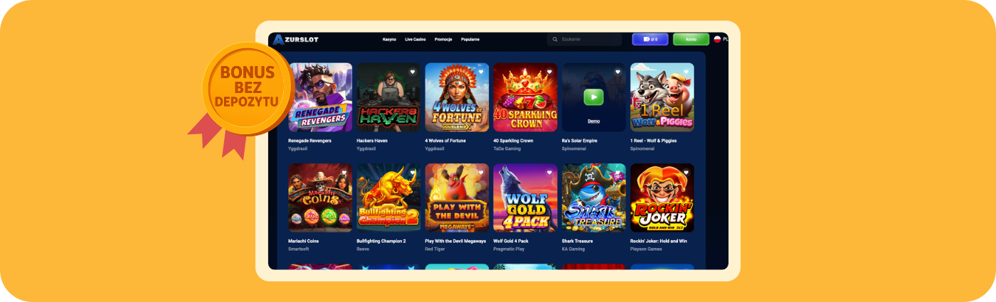 Oferta bonusu bez depozytu w AzurSlot Casino, aktywowana za pomocą kodu promocyjnego