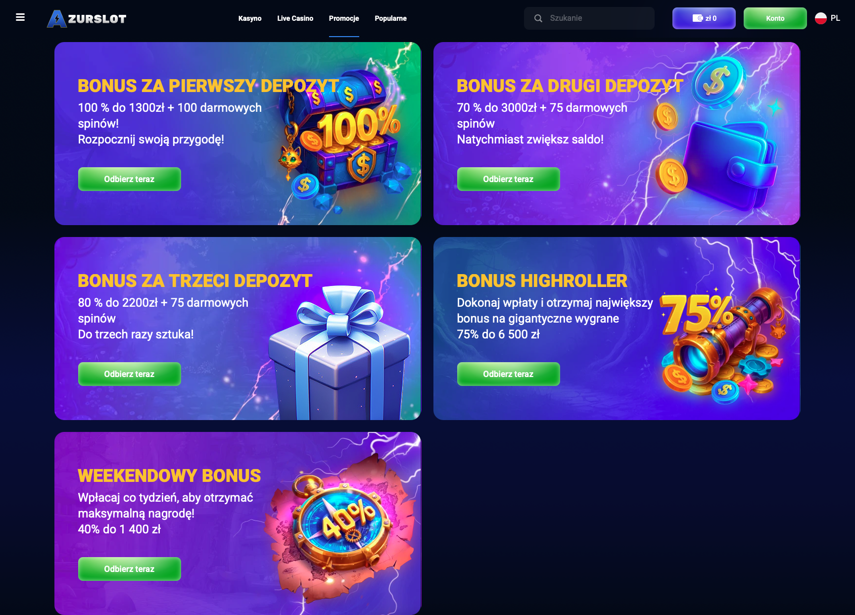 Recenzja AzurSlot Casino – oferta bonusów dla nowych i stałych graczy, w tym darmowe spiny i bonus highroller.