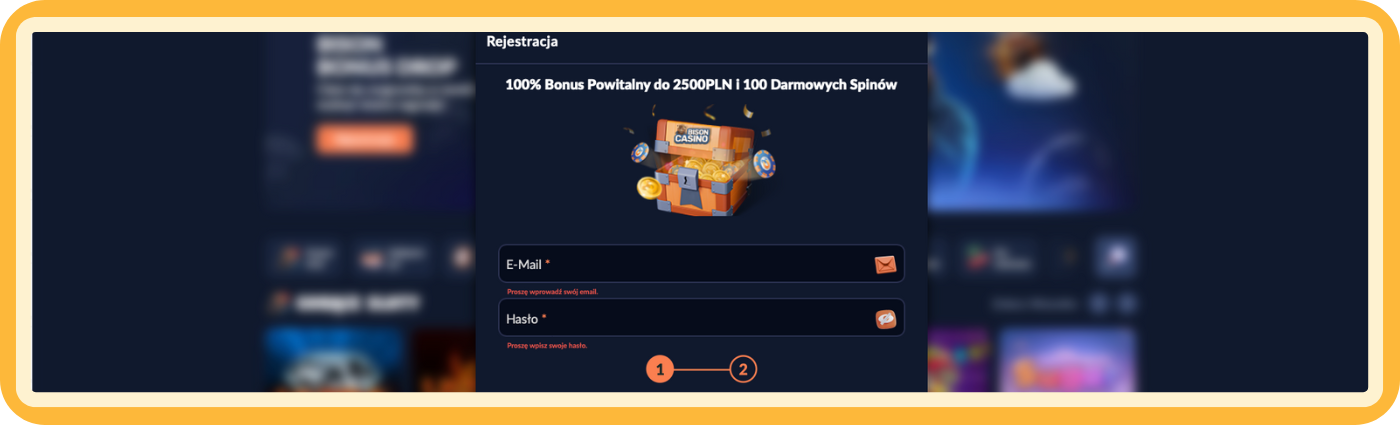 Krok 1 rejestracji w Bison Casino – wprowadź e-mail i hasło w bezpieczny, odpowiedzialny sposób, aby rozpocząć zakładanie konta i utrzymać pełną kontrolę nad swoimi danymi.