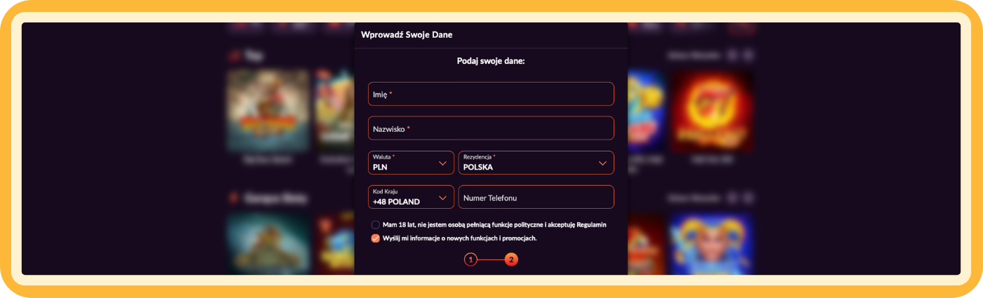 Rejestracja Fireball Casino – Krok 2 Krok 2 rejestracji w Fireball Casino – podaj swoje dane i potwierdź, że masz ukończone 18 lat, aby bezpiecznie i odpowiedzialnie zakończyć proces tworzenia konta.